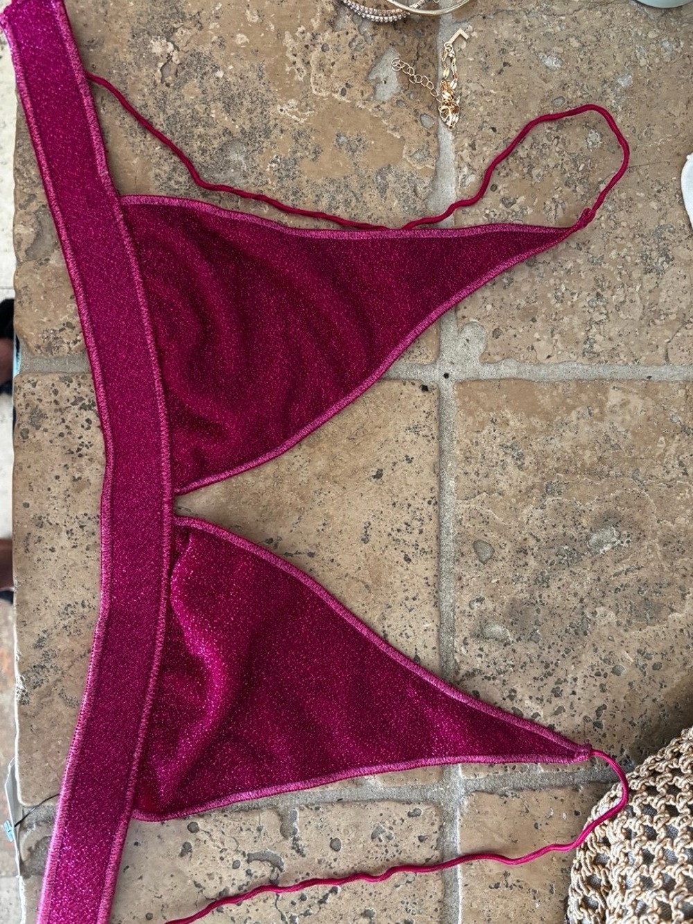 Oseree bikini lumiere metallic swim swimwear triangle Sparkling Magenta glitter